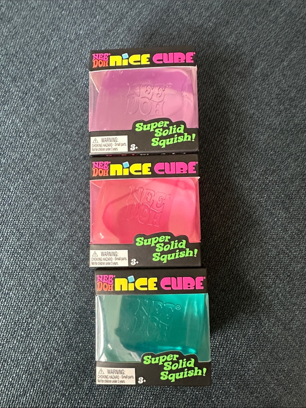 Needoh Nice Cube Pack of 3 - Purple, Pink, Teal Super Solid Squish